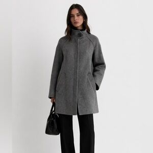 ZARA - Woman Grey Wool Blend Coat | Structured Collar Minimal Coat